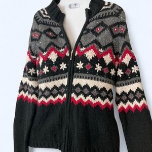 Black, Red & Grey zip up sweater with sequins Size S #knitwear Timberlea
